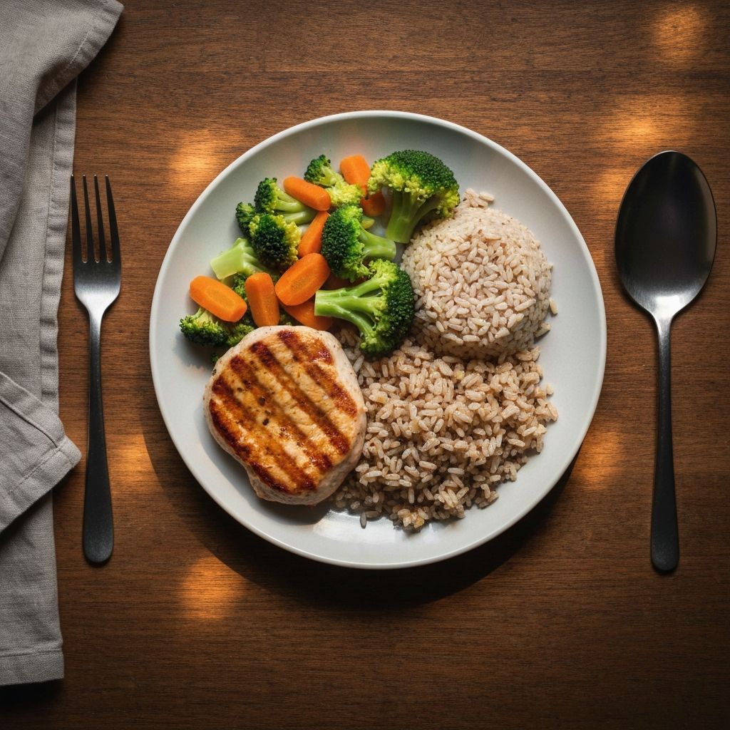 Beautifully arranged balanced meal with proteins, vegetables, and grains